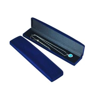 Caixa de xoias longa colares de veludo de cor azul escuro e paquete de pulseira